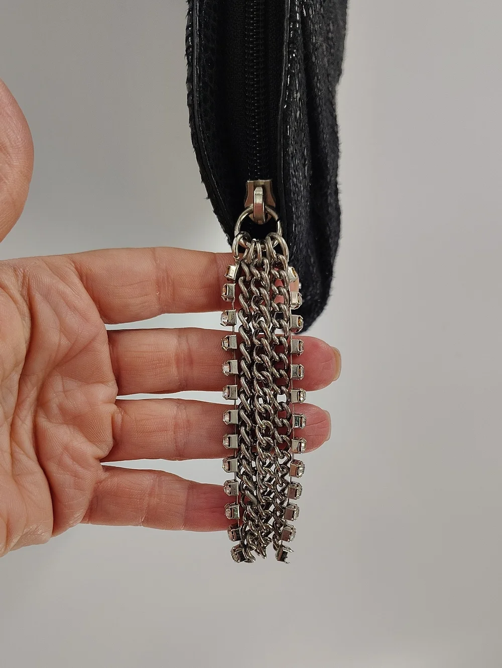 White House Black Market WHBM Small BlackTextured Clutch Chain Strap - Picture 2 of 6